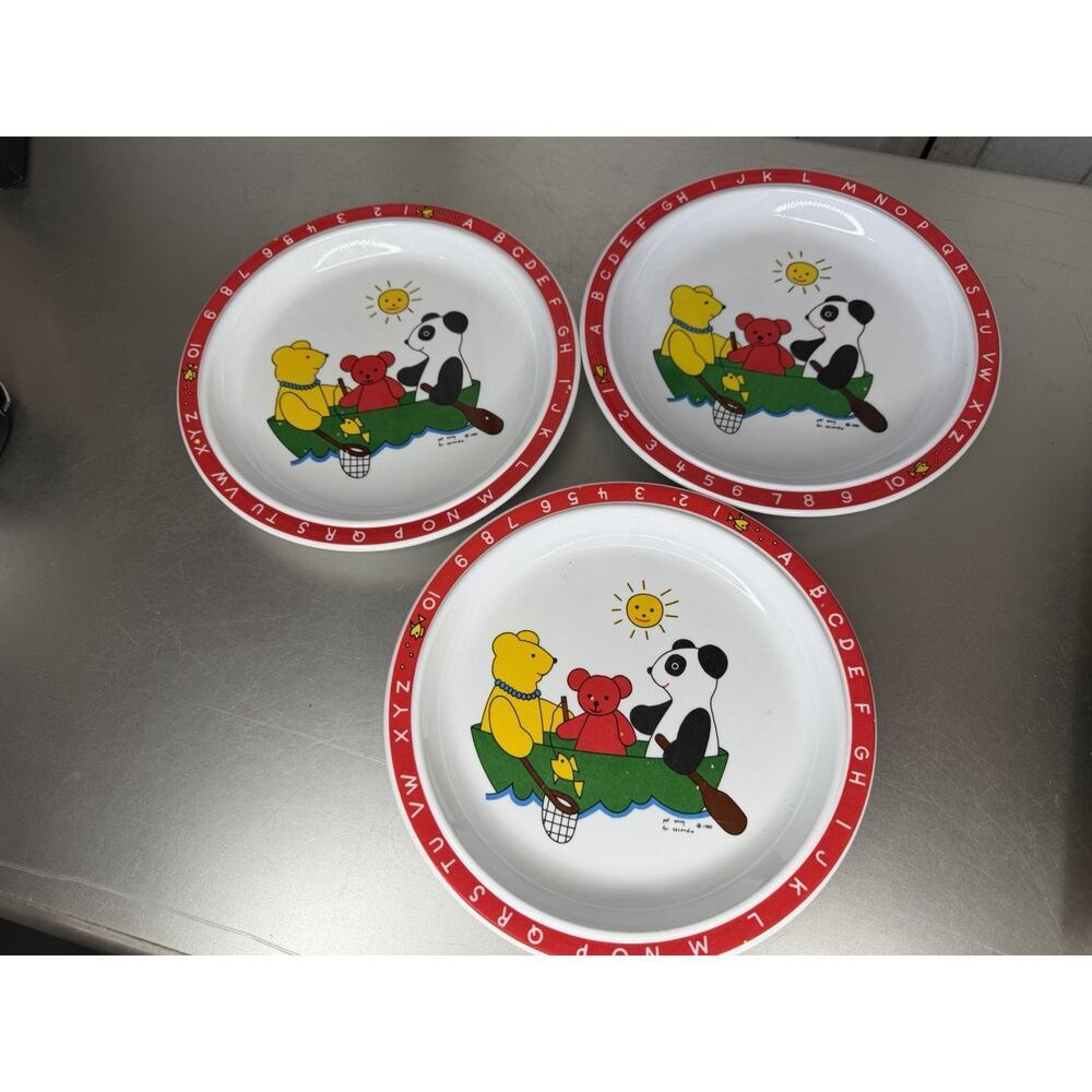 VTG Selandia Designs Set Of 3 Plates ABC & Bears at Play Wong 1985 Melamine
